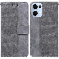 Per OPPO Reno13 Global Custodia per telefono in pelle con motivo geometrico in rilievo (grigio)