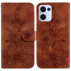 Per OPPO Reno13 Global Lily Custodia in pelle goffrata per telefono (marrone)