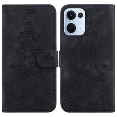 Per OPPO Reno13 Global Lily Custodia in pelle goffrata per telefono (nero)