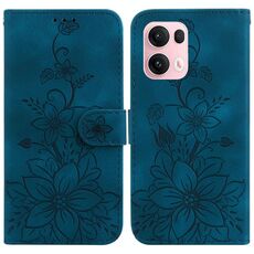 Per OPPO Reno13 Pro Global Lily Custodia in pelle goffrata per telefono (blu scuro)