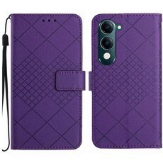 Per vivo Y04 4G / Y29s 5G Custodia in pelle con trama a griglia rombica (viola)