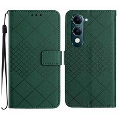 Per vivo Y04 4G / Y29s 5G Custodia in pelle con trama a griglia rombica (verde)