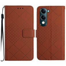 Per vivo Y04 4G / Y29s 5G Custodia in pelle con trama a griglia rombica (marrone)