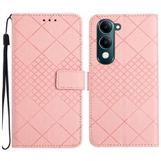 Per vivo Y04 4G / Y29s 5G Custodia in pelle con trama a griglia rombica (rosa)