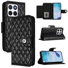 Per Honor X8c 4G Global Rhombic Texture Flip Custodia in pelle per telefono con cordino (nero)