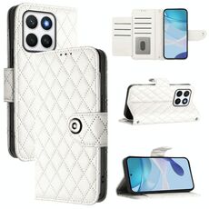 Per Honor X8c 4G Global Rhombic Texture Flip Custodia in pelle per telefono con cordino (bianco)