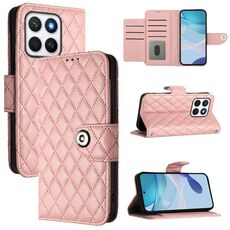 Per Honor X8c 4G Global Rhombic Texture Flip Custodia in Pelle per Telefono con Lanyard (Rosa Corallo)