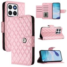 Per Honor X8c 4G Global Rhombic Texture Flip Custodia in pelle per telefono con cordino (rosa)