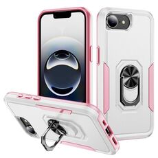 Per iPhone 16e Pioneer Armor Custodia per telefono in PC + TPU resistente con supporto (bianco + rosa)