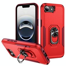 Per iPhone 16e Pioneer Armor Custodia per telefono in PC + TPU resistente con supporto (rosso + rosso rosa)