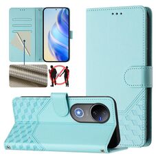 Per vivo V50 5G Global Honeycomb Embossing RFID Custodia in pelle per telefono (verde menta)