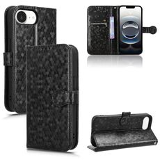 Per iPhone 16e Custodia per telefono in pelle con trama a nido d'ape (nero)