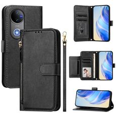 Per vivo V50 Global Multi-Card Slots Zipper Wallet Custodia in pelle per telefono (nero)