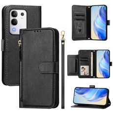 Per vivo Y29 4G Global Multi-Card Slots Zipper Wallet Custodia in pelle per telefono (nero)