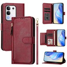 Per vivo Y29 4G Global Multi-Card Slots Zipper Wallet Custodia in pelle per telefono (rosso scuro)