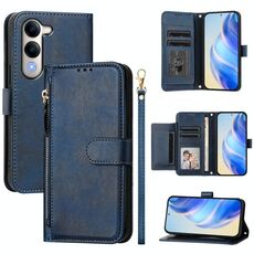 Per vivo Y29s 5G / Y04 4G Global Multi-Card Slots Zipper Wallet Custodia per telefono in pelle (blu)