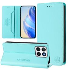 Per Honor X8c 4G RC01 Custodia per telefono in pelle RFID con ventosa magnetica a doppia piega (verde menta)