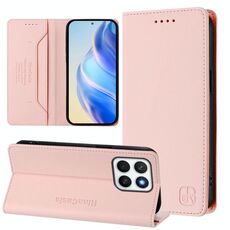 Per Honor X8c 4G RC01 Custodia per telefono in pelle RFID con ventosa magnetica a doppia piega (rosa)
