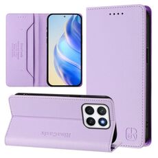 Per Honor X8c 4G RC01 Custodia per telefono in pelle RFID con ventosa magnetica a doppia piega (viola chiaro)