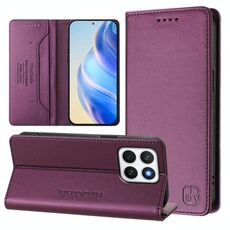 Per Honor X8c 4G RC01 Custodia per telefono in pelle RFID con ventosa magnetica a doppia piega (viola)