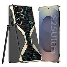 Per Samsung Galaxy S25 Ultra 5G GKK Borderless Plating Custodia per telefono in pelle con texture in pitone, penna non inclusa (verde)