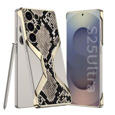 Per Samsung Galaxy S25 Ultra 5G GKK Borderless Plating Custodia per telefono in pelle con texture in pitone, penna non inclusa (oro)