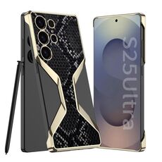 Per Samsung Galaxy S25 Ultra 5G GKK Borderless Plating Custodia per telefono in pelle con texture in pitone, penna non inclusa (nero)