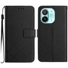 Per Tecno Spark 30C 5G Custodia in pelle con trama a griglia rombica (nero)