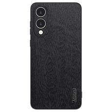 Per Samsung Galaxy S25 Edge 5G Custodia antiurto in pelle di corteccia d'albero (nero)