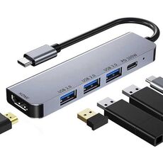 Adattatore hub multiporta da tipo C a HDMI, hub USB C 5 in 1 con display HDMI 4K, USB 3.0, ricarica PD da 100 W