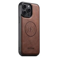 Per iPhone 12 Pro Max Suteni G5 Custodia magnetica in pelle di vacchetta MagSafe per telefono (marrone)