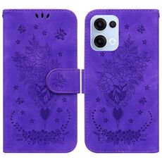 Per OPPO Reno13 Global Butterfly Rose Custodia in pelle goffrata per telefono (viola)
