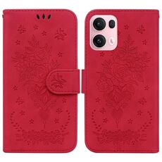 Per OPPO Reno13 Pro Custodia per telefono in pelle goffrata con motivo a farfalla rosa (rosso)