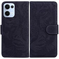 Per OPPO Reno13 Custodia per telefono in pelle con motivo a rilievo tigre globale (nero)