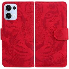 Per OPPO Reno13 Custodia per telefono in pelle con motivo a rilievo tigre globale (rosso)