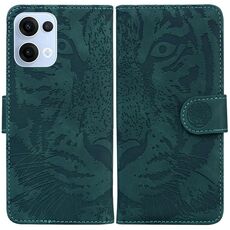Per OPPO Reno13 Custodia per telefono in pelle con motivo a rilievo tigre globale (verde)