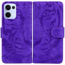 Per OPPO Reno13 Custodia per telefono in pelle con motivo a rilievo tigre globale (viola)