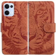 Per OPPO Reno13 Custodia per telefono in pelle con motivo a rilievo tigre globale (marrone)