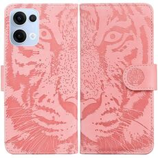 Per OPPO Reno13 Custodia per telefono in pelle con motivo a rilievo tigre globale (rosa)