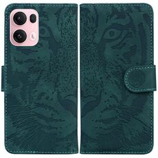 Per OPPO Reno13 Pro Custodia per telefono in pelle con motivo a rilievo tigre globale (verde)