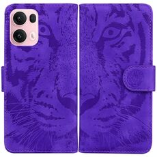 Per OPPO Reno13 Pro Custodia per telefono in pelle con motivo a rilievo tigre globale (viola)