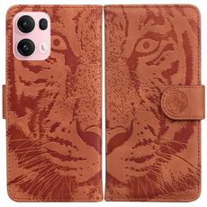 Per OPPO Reno13 Pro Custodia per telefono in pelle con motivo a rilievo tigre globale (marrone)