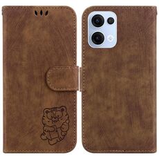 Per OPPO Reno13 Global Little Tiger Custodia in pelle goffrata per telefono (marrone)