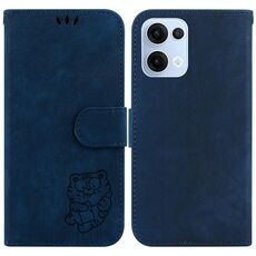 Per OPPO Reno13 Global Little Tiger Custodia in pelle goffrata per telefono (blu scuro)