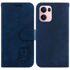 Per OPPO Reno13 Pro Global Little Tiger Custodia in pelle goffrata per telefono (blu scuro)
