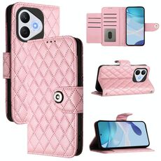 Custodia per telefono in pelle con texture rombica per Honor 400 Lite con cordino (rosa)