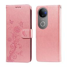Per vivo V50 Custodia in pelle con motivo a farfalla e fiori in rilievo (oro rosa)