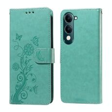 Per vivo Y29s 5G / Y04 4G Custodia in pelle con fiori di farfalla in rilievo (verde)