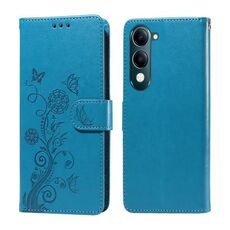 Per vivo Y29s 5G / Y04 4G Custodia in pelle con fiori di farfalla in rilievo (blu)