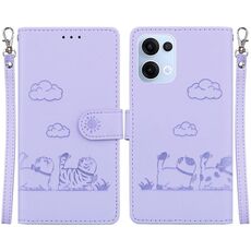 Per OPPO Reno13 Global Cute Cats RFID Custodia in pelle per telefono (viola)